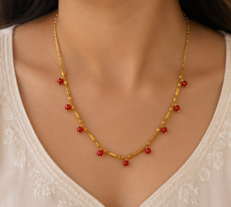 Gold-Plated Red Bead Necklace